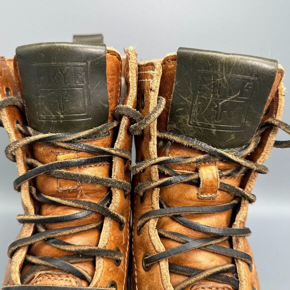 Frye Veronica Women's 6.5 Brown Leather Shearling Duck Boots Lace-Up Mid-Calf - Picture 3 of 12